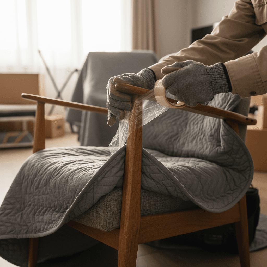 Pool table being carefully moved with protective padding