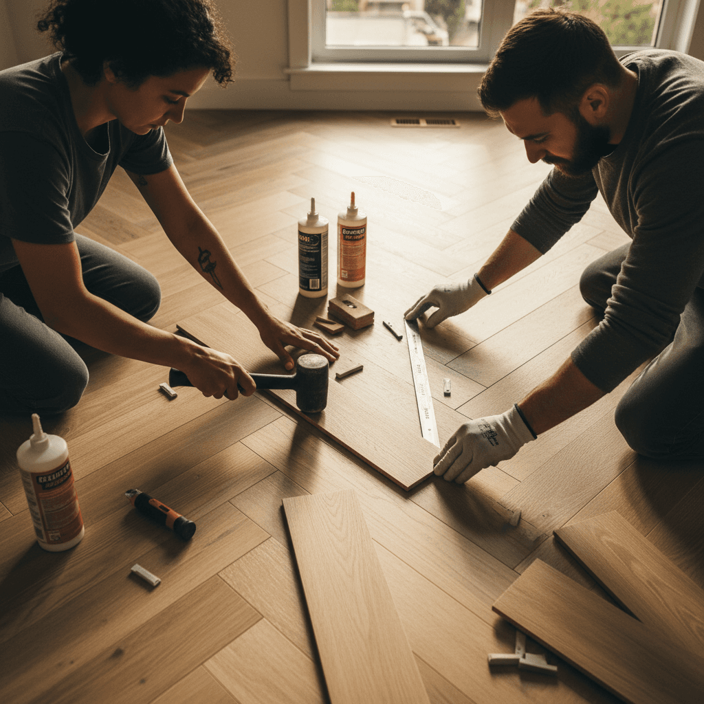 Pool table installation and leveling in progress
