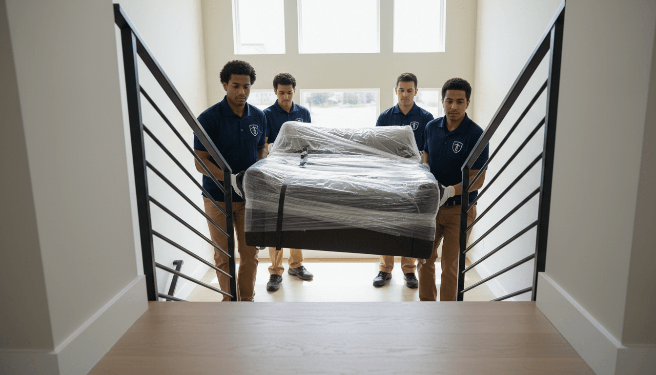 Pool table being moved by professionals